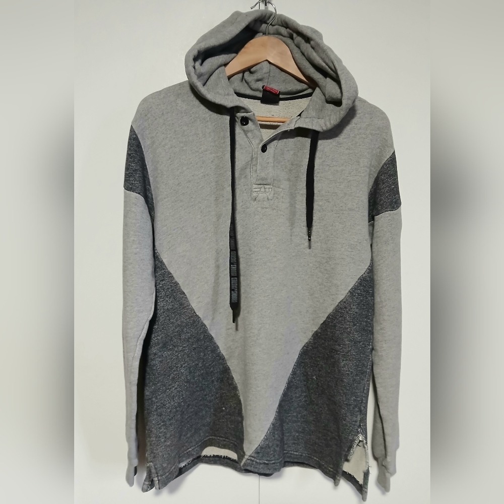Crooks & Castles Men’s Large Hoodie – Hidden Hood Pocket, Colorblock Gray
